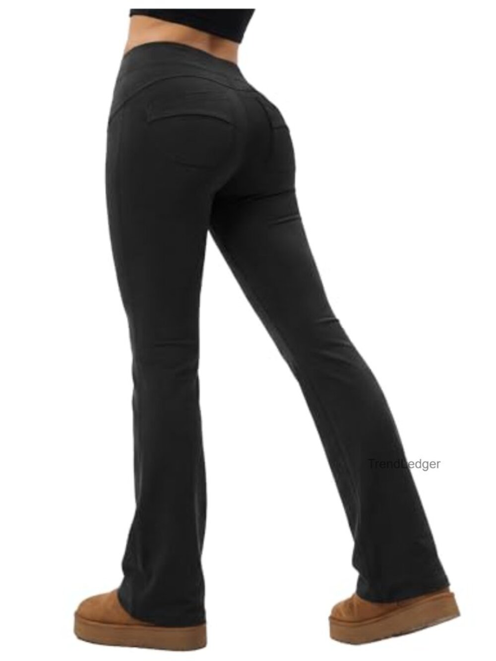 High Waisted Flared Yoga Pants Back Pockets Bootcut 30 Inseam